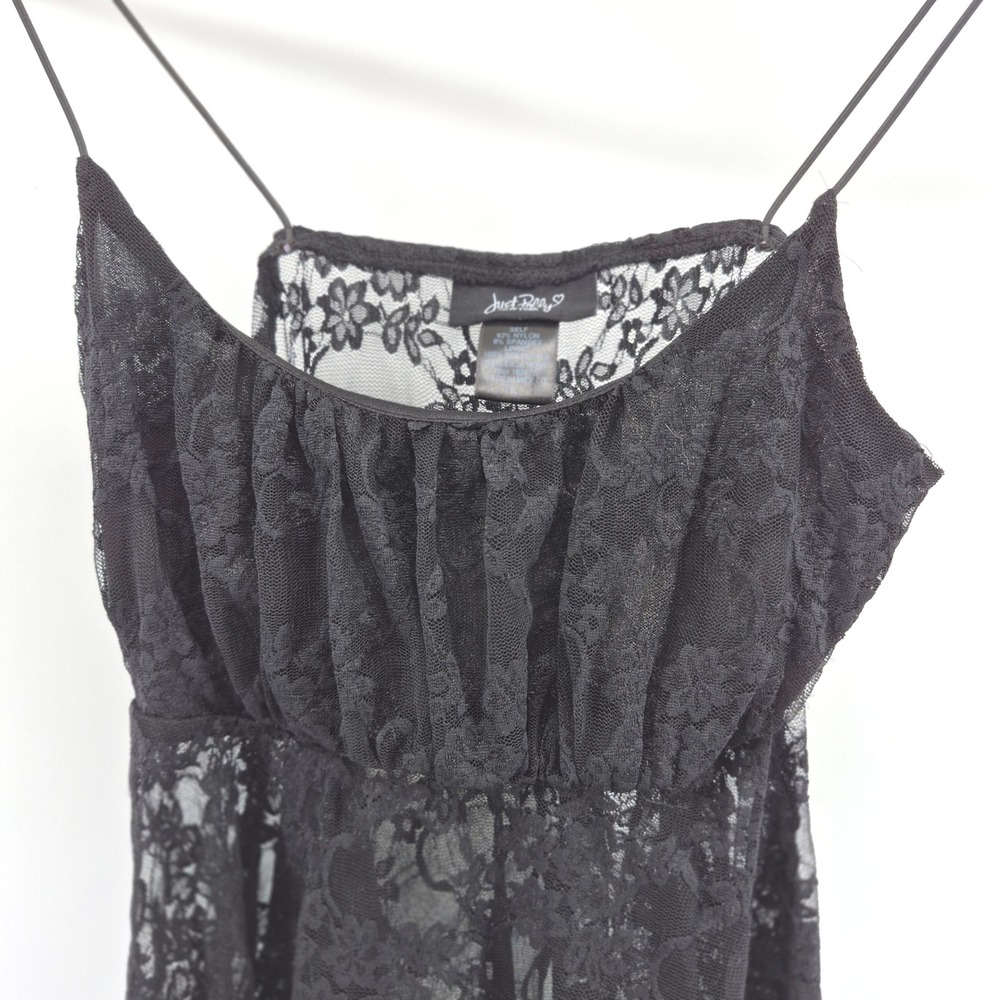 Just Polly Black Lace Handkerchief Hem Cami Top L Whimsigoth Y2K Babydoll Goth - Picture 3 of 9